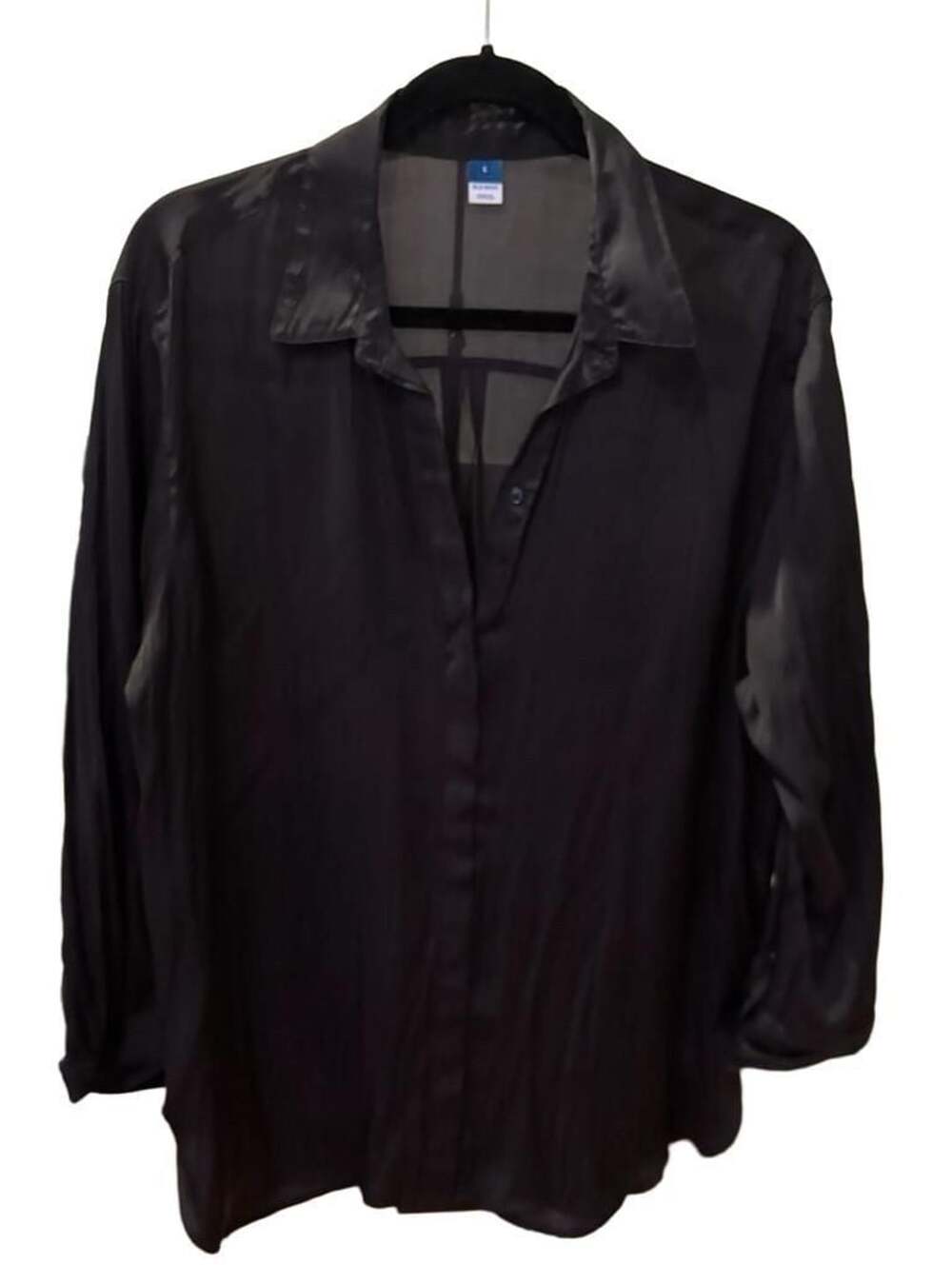 Old Navy Black Satin Long Sleeve Button-Up Shirt Size L